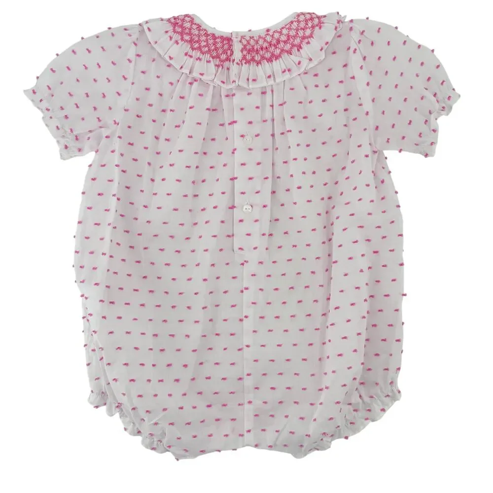 Edgehill Collection Baby Girl Smocked Pink Swiss Dot Bubble Romper Size 12M